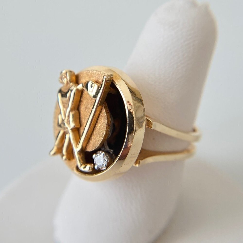 Vintage 14k Solid Yellow Gold Diamond Golfer Band Ring Size 6 - Picture 3 of 10